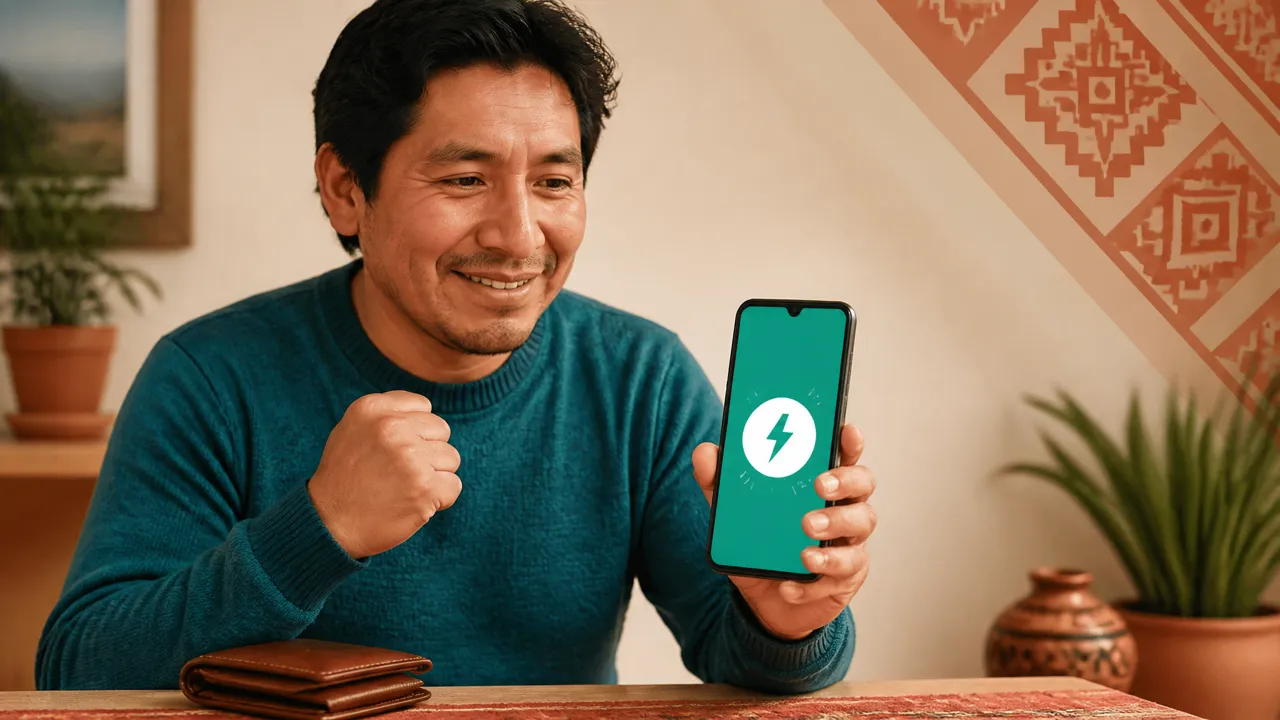 Hombre peruano aliviado al recibir la notificación de dinero en su celular